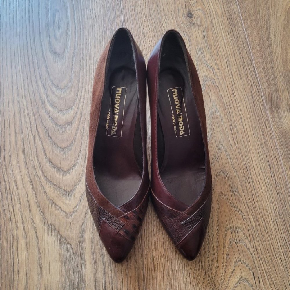 Made in Spain Vintage Nuova’moda brown leather & suede heels